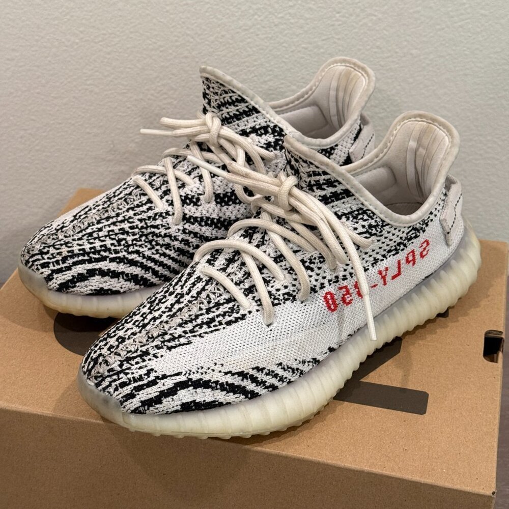 YEEZY BOOST 350 V2 CP9654 WHITE/BLACK/RED BLANC/NOIESS/ROUGE - Picture 8 of 11